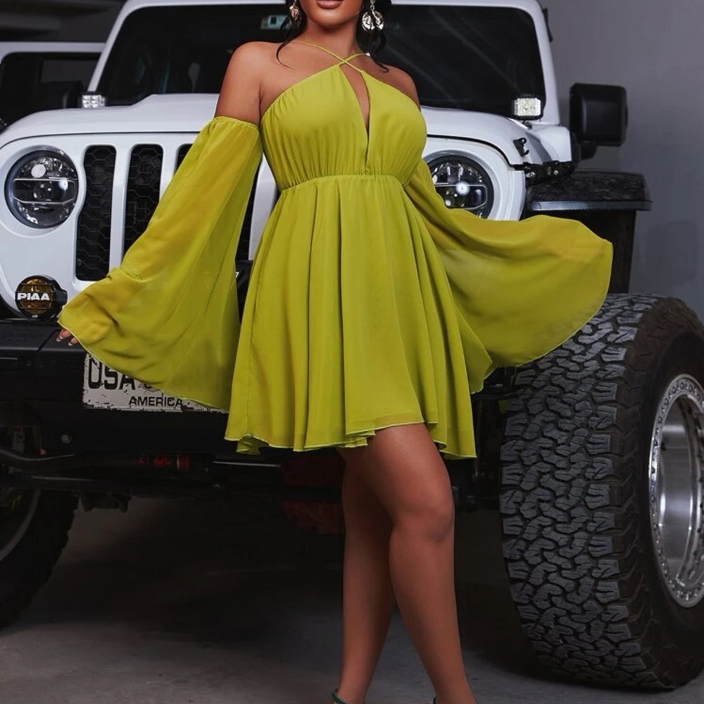 Lime green flare dress sz large